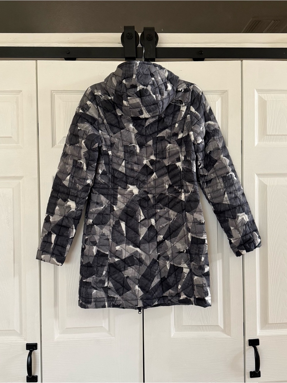 The North Face ThermoBall Eco Parka Hooded Coat Gray Multi Print Size Small - Picture 5 of 8